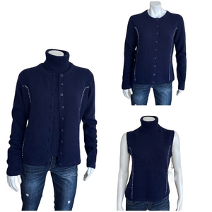 NWT CYC Coco Y Club - Navy Turtleneck Shell Vest & Matching Cardigan. Size XL